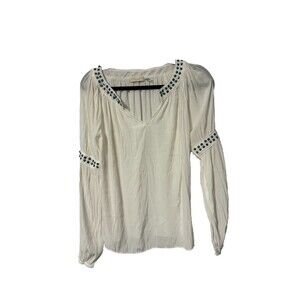 Ramy Brook Women's White Turquoise Studded Embellished Blouse Top XS